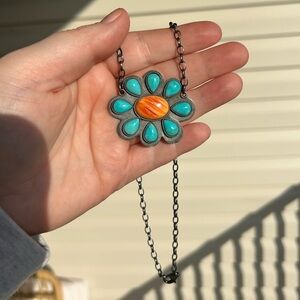 Turquoise and Orange Spiny Oyster Flower Cluster